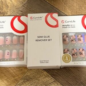CurLife Gel Press On Nails with Semi Solid Glue Remover Set